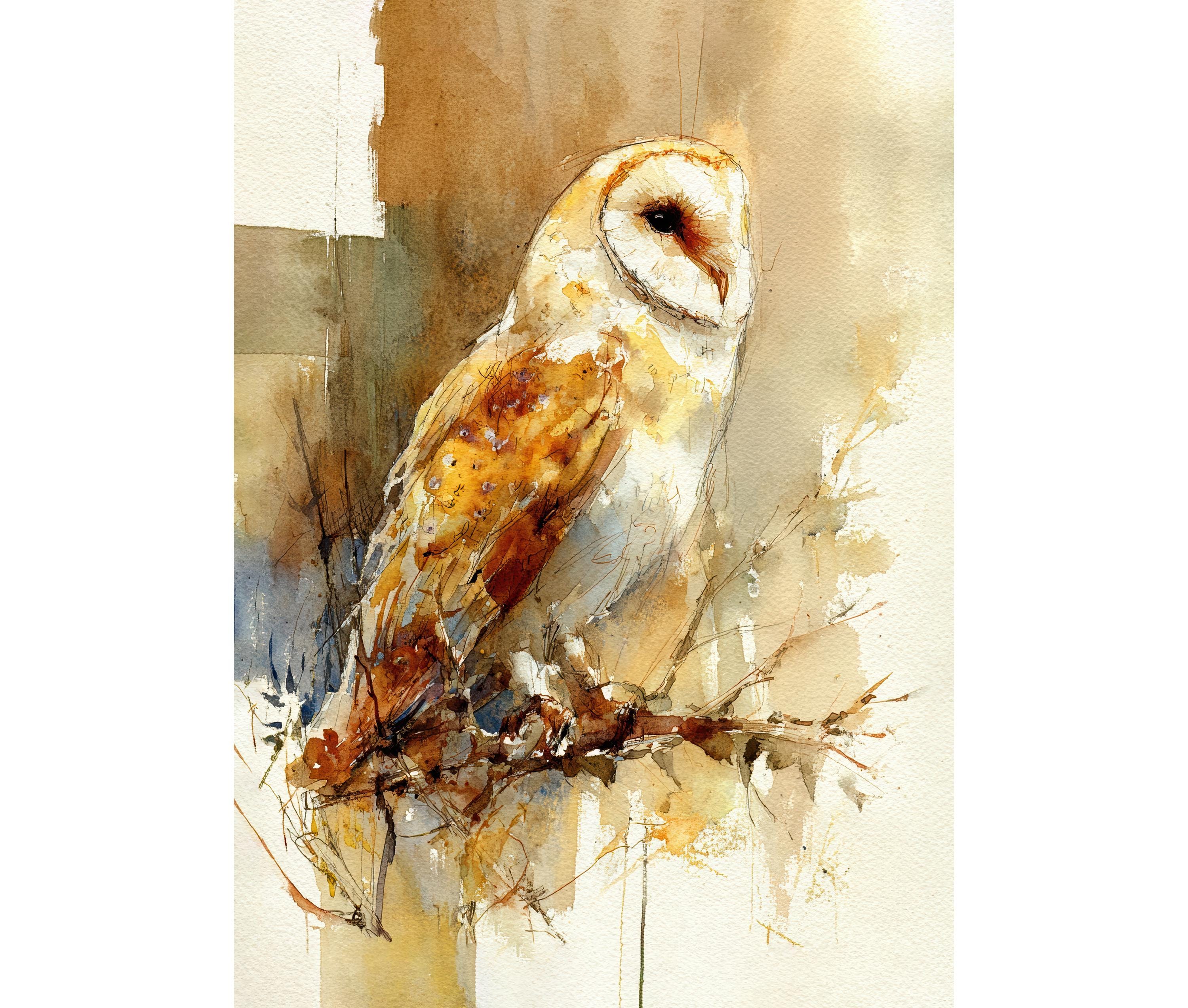 Barn Owl Watercolor Giclée Print – Rustic Bird Wall Art for Living Room ...