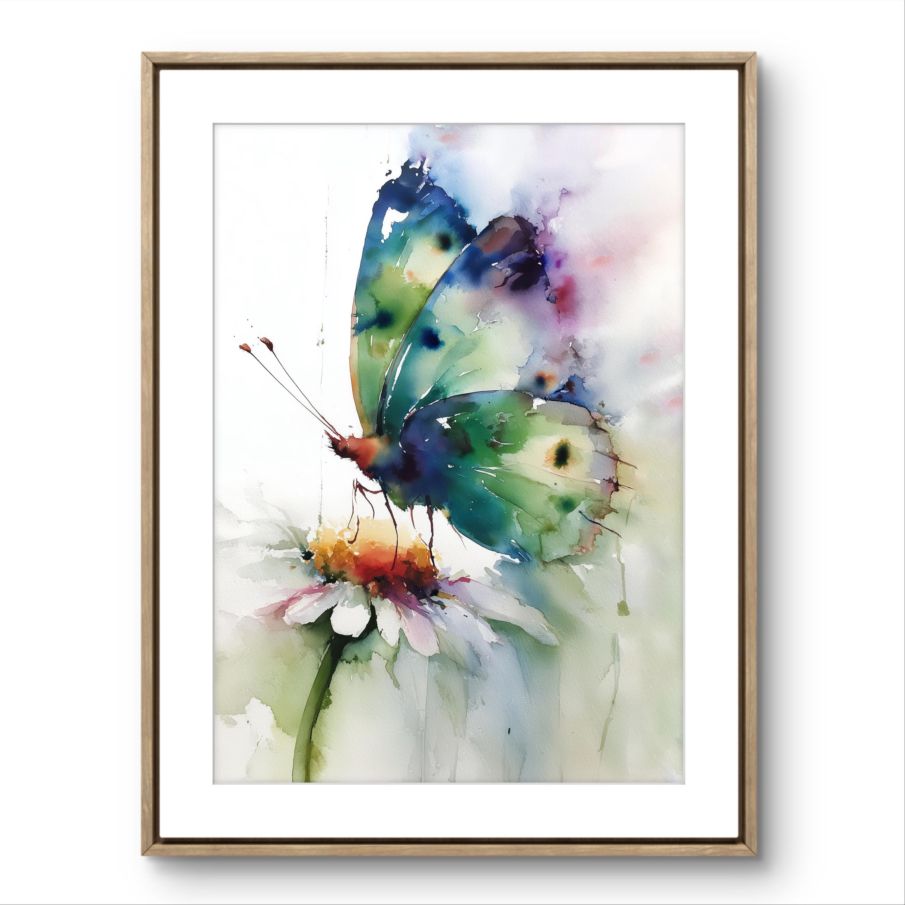 Colorful Butterfly Watercolor Art Print – Vibrant Daisy Flower Wall Art ...