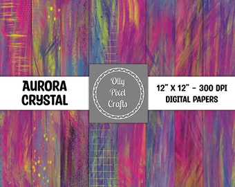 8 papeles digitales Aurora Crystal, paquete de papel digital, descarga instantánea, scrapbooking digital, uso comercial