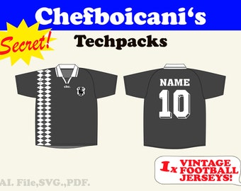 Vintage Football Jersey Mockup: Techpack Vector Sketches (AI, SVG, PDF)