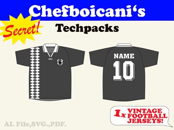 Vintage Football Jersey Mockup: Techpack Vector Sketches (AI, SVG, PDF)