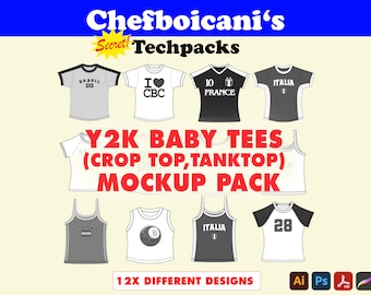 Y2K-modelpakket baby-T-shirt: vectormodeschetsen (AI, SVG, pdf)
