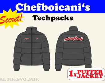Puffer Jacket Fashion Design Mockup: Vector Techpack (AI, SVG, PDF)