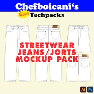 Streetwear Jeans & Jorts Mockup Pack: Vector Fashion Sketches (AI, SVG, PDF)