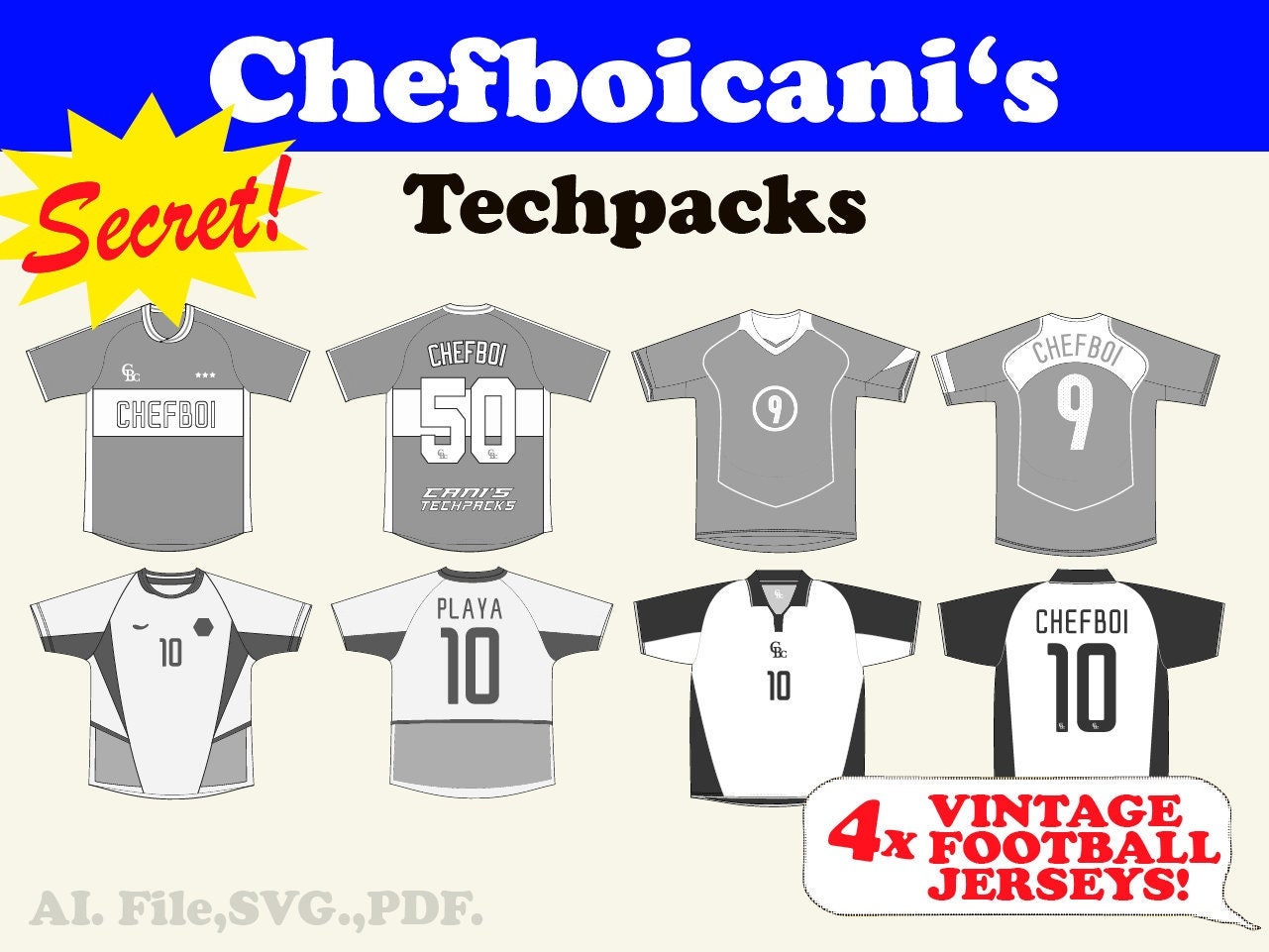 Soccer Jersey Mockup Techpack: Fashion Design Vector Sketches (AI, SVG, PDF)