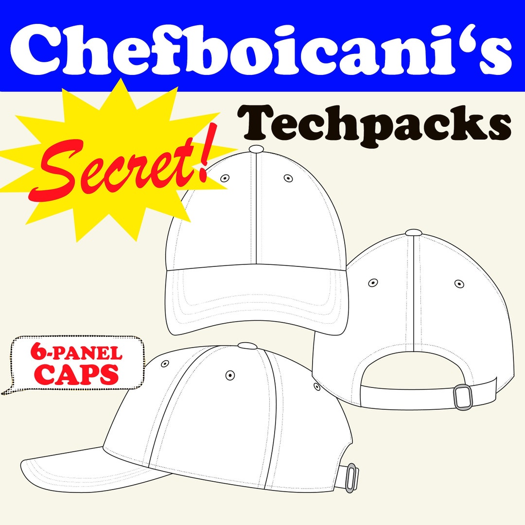 6 Panel Cap Techpack: Vector Sketch Mockup for Fashion Design (digital ...