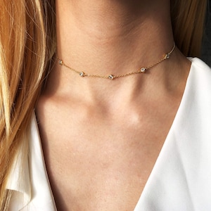 Delicata collana girocollo a forma di stella con biglietto di auguri per le donne, fidanzata, zircone, argento sterling 925, rivestimento in oro 18k, gioielli semi-fini di Sunneli