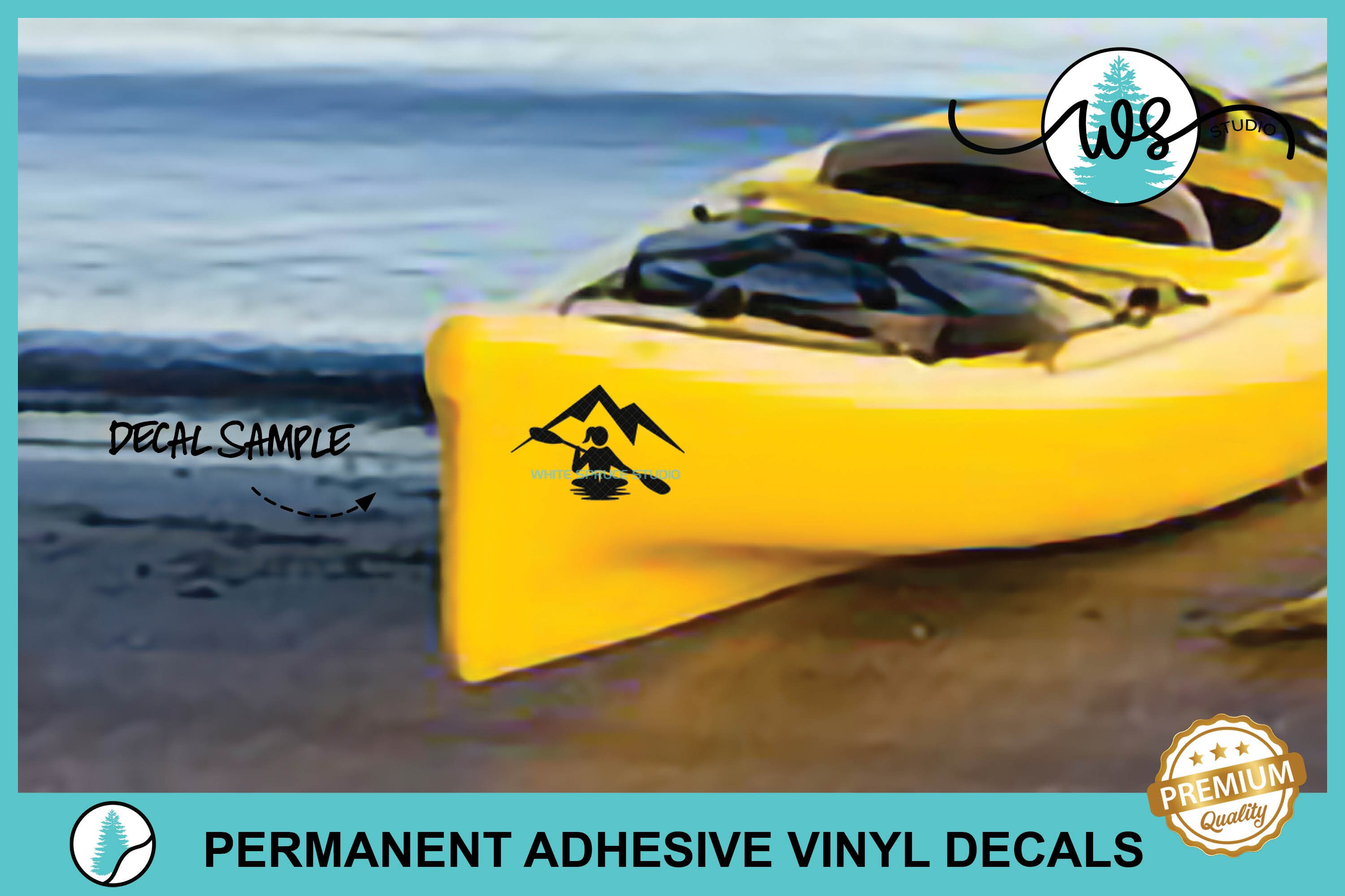 Kayak Decal, Kayak Mountain Decal, Kayak Window Decal, Kayak Logo Decal