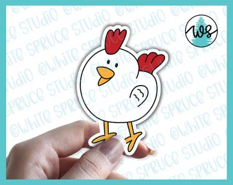 Chicken Sticker, Funny Chicken Sticker, Cartoon Farm Sticker, White Vinyl Sticker, Removable Vinyl, Vinyl Farm Animal Sticker, Funny Sticker