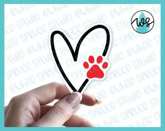 Dog Paw Sticker, Heart Sticker, Dog Paw White Vinyl, Heart Vinyl Sticker, Dog Lover Sticker, Dog Vinyl Sticker, Dog Sticker, Vinyl Dog Paw