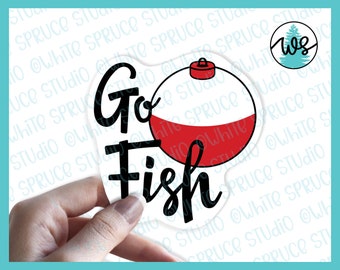 Fishing Sticker, Fishing Bobber Sticker, Go Fish Sticker, White Vinyl Sticker, Removable Vinyl Sticker, Vinyl Fishing Sticker, Funny Sticker