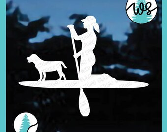 Woman and Dog SUP Decal, SUP Decal, SUP Window Decal, sup bumper decal, sup Silhouette Decal, sup Woman Decal, On the Lake decal, sup Vinyl