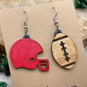 Football Earrings Dangle, Game Day Sports Earring, Handmade Wooden Jewelry For Her Women