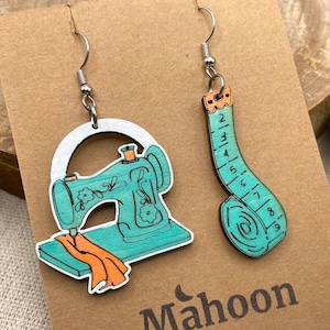 Sewing Earrings Dangle, Sewing Machine & Measure Tape Earring Jewelry Gift For Women