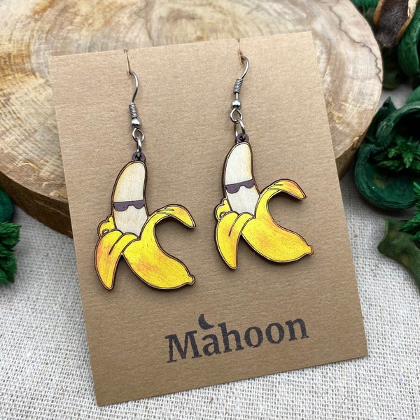 Banana Earrings Dangle, Fruit Jewelry Funny