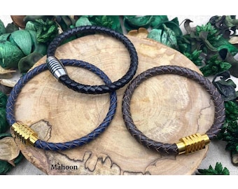 Leather Bracelet for Men, Magnetic Men's Bracelet Braided Leather, Gift For Him