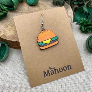 Hamburger Earrings Dangle, Food Earring, Cheese Burger Jewelry Cute