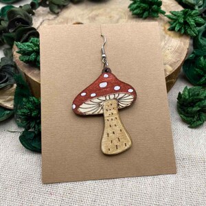 Red Mushroom Faux Leather Dangle Earrings - Lightweight Teardrop Earrings For Women & Girls - View #8