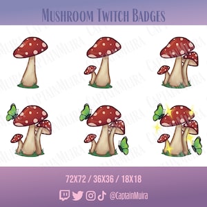 Whimsical Mushroom Sub/Bit Badges for Twitch