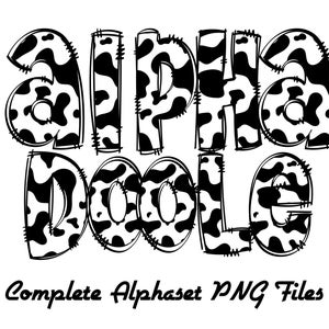 Cowhide Alphabet Letters PNG Bundle, Cowskin Doodle Letters, Hand Drawn Alphabet Doodle, Sublimation Alpha Set Designs PNG