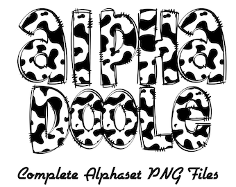 Rindsleder Alphabet Buchstaben PNG Bundle, Cowskin Doodle Buchstaben, handgezeichnetes Alphabet Doodle, Sublimation Alpha Set Designs PNG