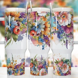 Lebendige Blumen 40 Unzen Quencher Tumbler Wrap / PNG Tumbler Design Sublimation Designs Downloads - PNG / nahtloses Design