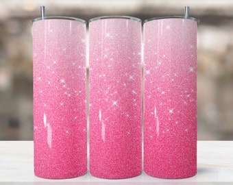 Sparkling Pink glitter Ombre Tumbler Wrap, Pink Sublimation Design, 20 oz Skinny Tumbler,Digital Download,Gradient Tumbler PNG Sublimate