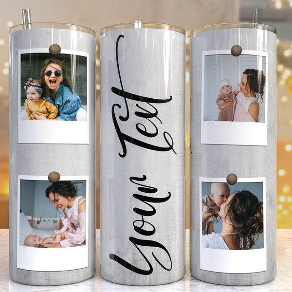 Photo Tumbler Template, Png Sublimation Photo Collage 20oz Skinny Tumbler Tapered, Straight Waterslide Full Wrap Digital Download