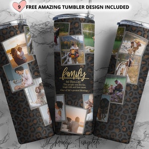 Modèle de gobelet de Photo de famille de coeur noir, Png Sublimation Photo Collage 20oz Skinny Tumbler conique, Waterslide Full Wrap Digital