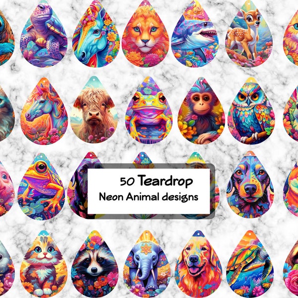50 PNG Neon Animal Tear Drop Sublimation Design, Tear drop Designs, Tear Drop Sublimation Design, Instant Download, Commercial Use Png