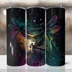 Alcohol Ink Dragonflies Skinny Tumbler Sublimation Design Templates, Dragonfly Tumbler Straight PNG Digital Download, tumbler png wrap