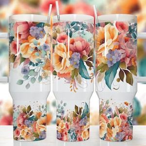 Lebendige Blumen 40 Unzen Quencher Tumbler Wrap / PNG Tumbler Design Sublimation Designs Downloads - PNG / nahtloses Design