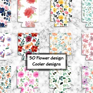 50 PNG Flower Can Cooler Sublimation Design, Can cooler Designs, Can cooler Sublimation Design, Instant Download, Commercial Use Png