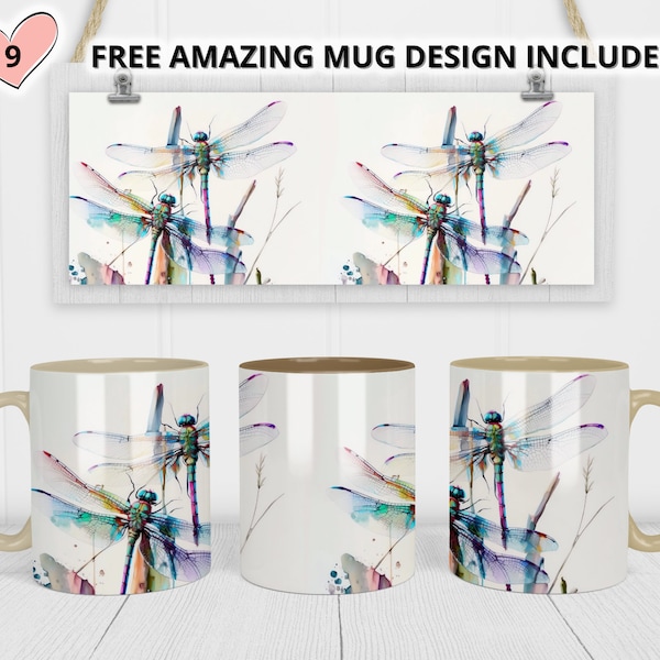 Libellules paillettes Mug Sublimation Template - Sublimation Designs -11Oz Mug -15Oz Mug PNG Mug Templates - Cricut Mug Press Designs Wrap