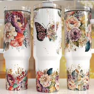 Schmetterling vibrierende Blumen 40 Unzen Quencher Tumbler Wrap / PNG Tumbler Design Sublimation Designs Downloads - PNG / nahtloses Design
