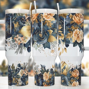 Lebendige Blumen 40 Unzen Quencher Tumbler Wrap / PNG Tumbler Design Sublimation Designs Downloads - PNG / nahtloses Design