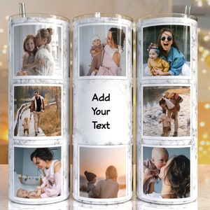 Add own text and photo,Photo Tumbler Template,Png Sublimation Photo Collage 20oz Skinny Tumbler Tapered,Waterslide Full Wrap