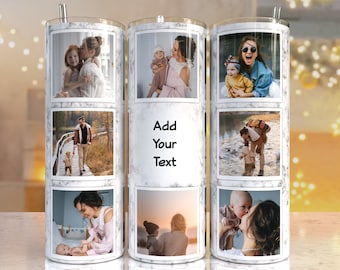 Add own text and photo,Photo Tumbler Template,Png Sublimation Photo Collage 20oz Skinny Tumbler Tapered,Waterslide Full Wrap