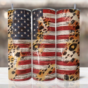 Leopard American Flag 20 oz Skinny Tumbler Sublimation Design, Patriotic Tumbler Template, USA Flag Tumbler Design - PNG Download