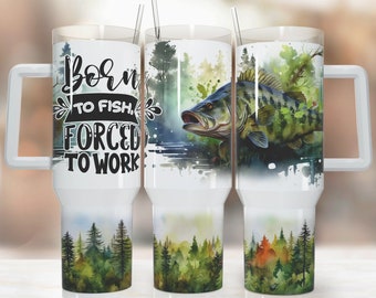 Fishing 40oz Quencher Tumbler Wrap/  PNG Tumbler Design Sublimation Designs Downloads - PNG/ seamless design, born to fish forced to work