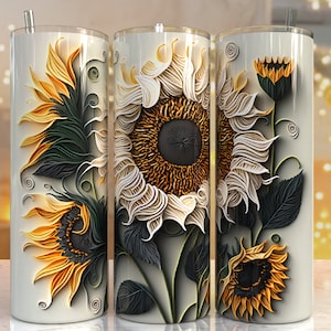 Broderie Tournesols Tumbler Designs, tournesol 20oz Skinny Tumbler Wrap, Glitter Tumbler Template - Téléchargement numérique PNG