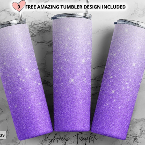 Sparkling Purple glitter Ombre Tumbler Wrap, purple Sublimation Design, 20 oz Skinny Tumbler,Digital Download,Gradient Tumbler PNG Sublimate