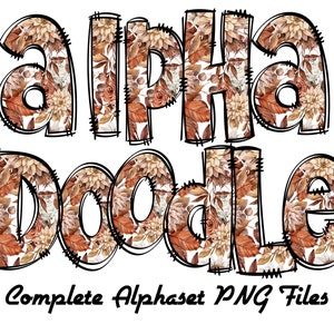 Vintage Autumn Flower Letters PNG Bundle, floral Doodle Letters, Hand Drawn Alphabet Doodle, Sublimation Alpha Set Designs PNG, Fall doodle