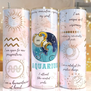 Aquarius Zodiac Sign 20 oz Skinny Tumbler Sublimation Designs Templates Straight Design Digital Download PNG