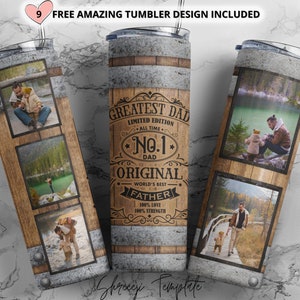 Add your own 5 photo, Father's day Photo, Wood barrel Tumbler, Greatest dad Png Sublimation 20oz Seamless Skinny, Tumbler Sublimation