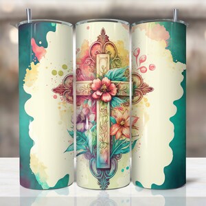 Cross Floral Sublimation Tumbler Seamless Sublimation Designs Downloads - Skinny Tumbler 20oz Design,full waterslide wrap