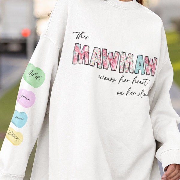 This MAWMAW wears her heart on her sleeve, valentines png, add your own names | digital download, t-shirt jumper png, Valentine sublimation