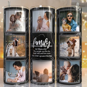 Family quote Photo Tumbler Template, Png Sublimation Photo Collage 20oz Skinny Tumbler Tapered, Digital, Black marble