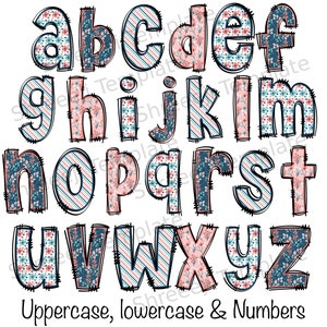 4 set of Spring floral Doodle Letters Alphabet PNG Hand Drawn Upper and Lower Case Numbers Alpha Pack Digital Download image 2