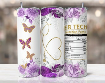 ER TECH, Purple Floral nurse tumbler,Gold glitter nurse 20oz Skinny Tumbler Sublimation Designs, Nurse PNG File Digital Download,Nurse life